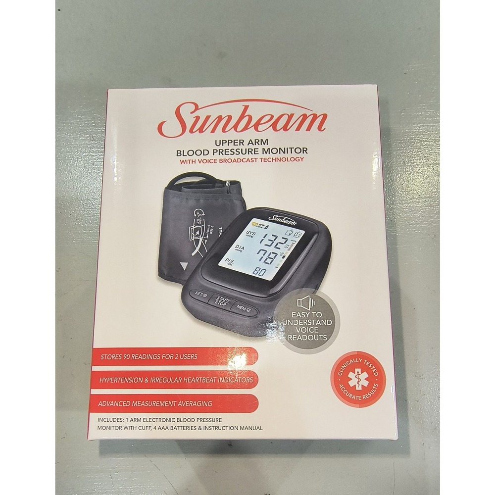 Sunbeam Upper Arm Blood Pressure Monitor Voice Broadcast AES-U121 New